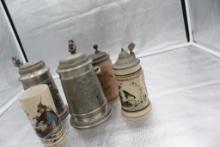 (2) PEWTER BEER STEINS, (2) STONEWARE BEER STEINS, (1) VILLEROY & BOCH BEE