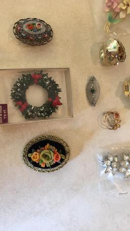 Vintage and new costume jewelry pins