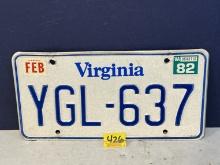 E3- 1982 Virginia License Plate