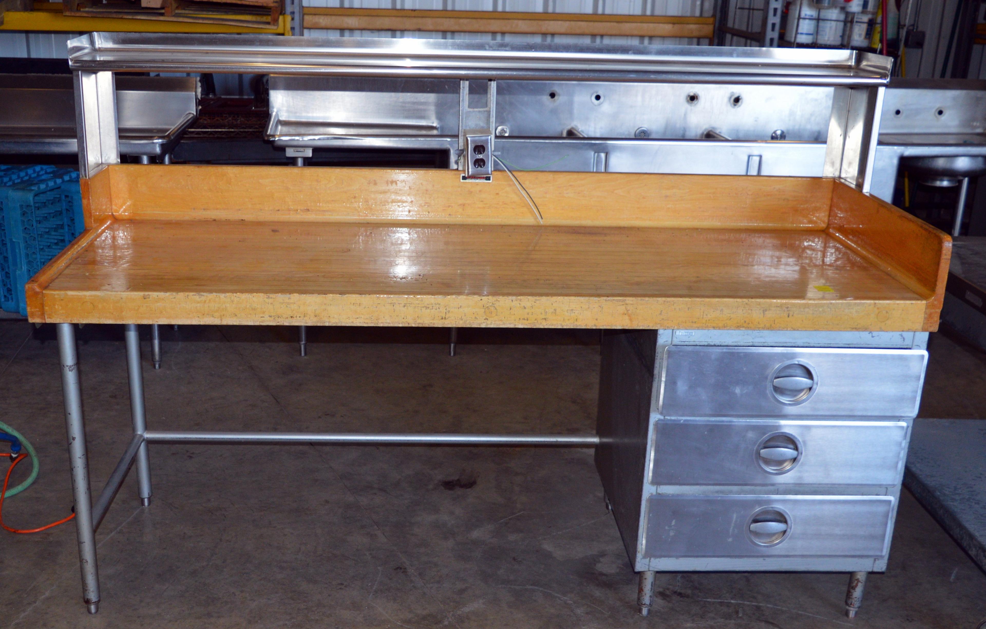 Stainless Steel Table w/ butcher block top