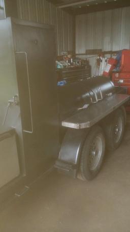 BBQ Pit Trailer, Custom Made, Length 14 Feet, 1/4" Steel with 3/8" High Temp Fire Box. Very Fine!