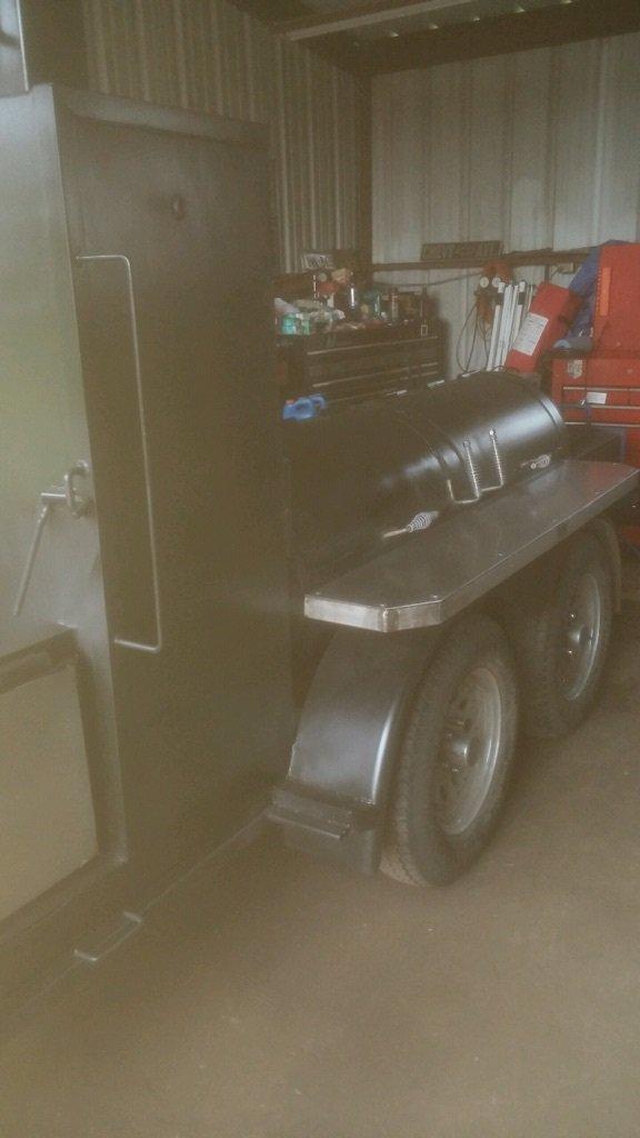 BBQ Pit Trailer, Custom Made, Length 14 Feet, 1/4" Steel with 3/8" High Temp Fire Box. Very Fine!