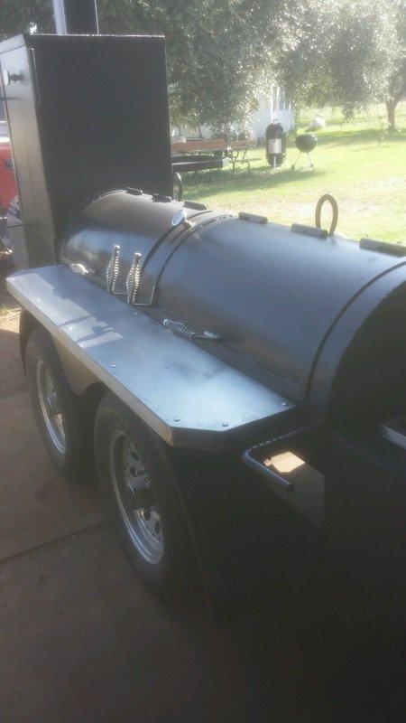 BBQ Pit Trailer, Custom Made, Length 14 Feet, 1/4" Steel with 3/8" High Temp Fire Box. Very Fine!