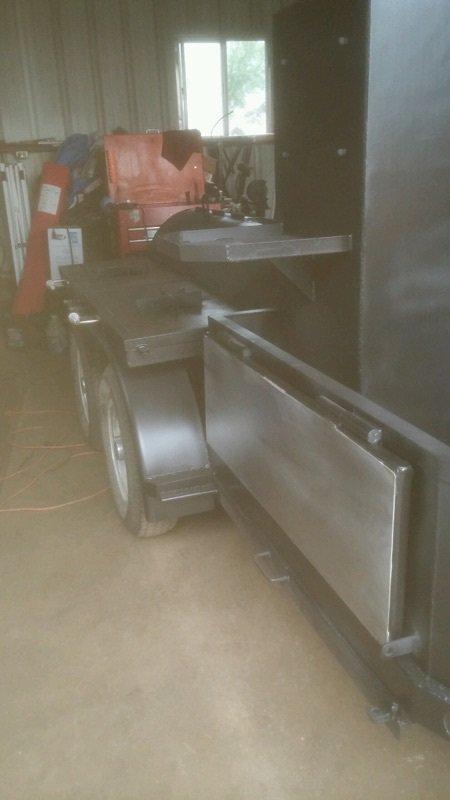 BBQ Pit Trailer, Custom Made, Length 14 Feet, 1/4" Steel with 3/8" High Temp Fire Box. Very Fine!