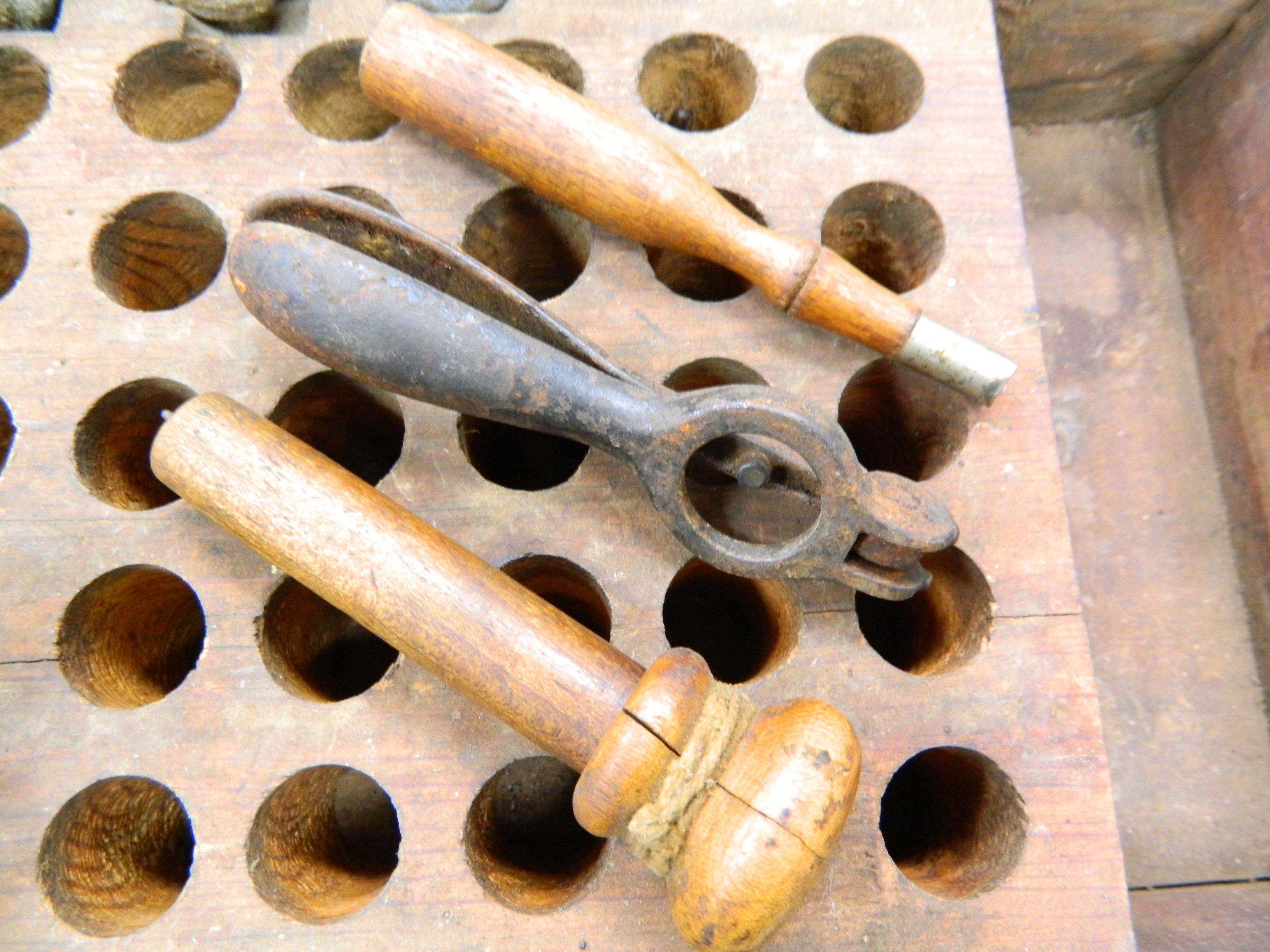 19th Century 12 Gauge Field Reload Kit, Homemade by John Cope Jr. Bushnell, Illinois. 16.5" x 12.5"