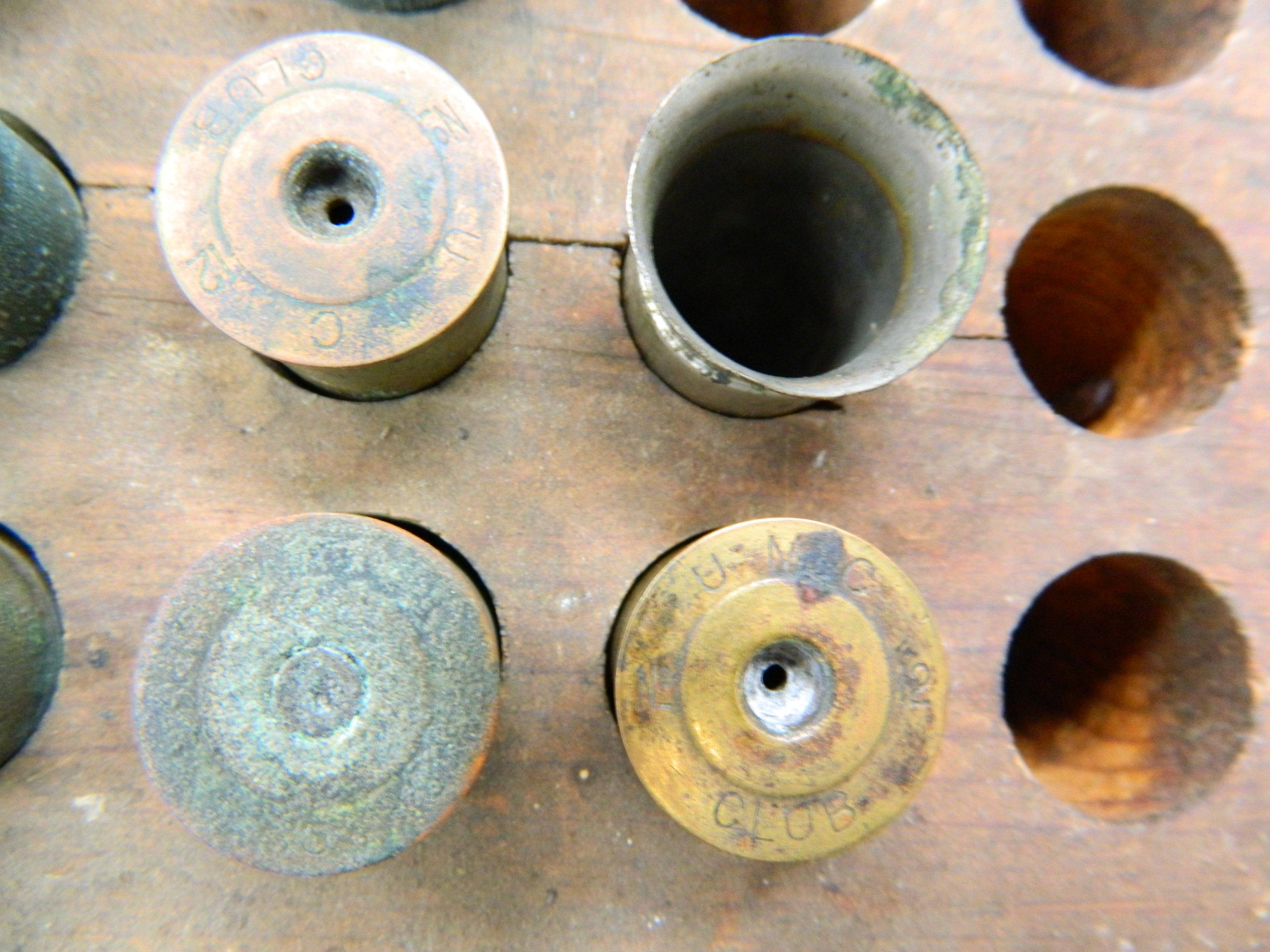 19th Century 12 Gauge Field Reload Kit, Homemade by John Cope Jr. Bushnell, Illinois. 16.5" x 12.5"