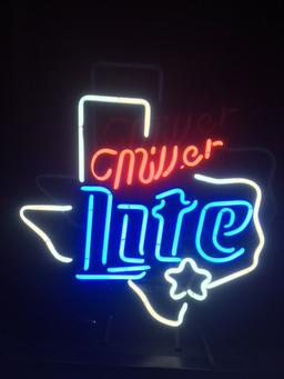 Miller Lite Texas NEON SIGN, NO SHIPPING, Too Fragile! Pick-UP ONLY