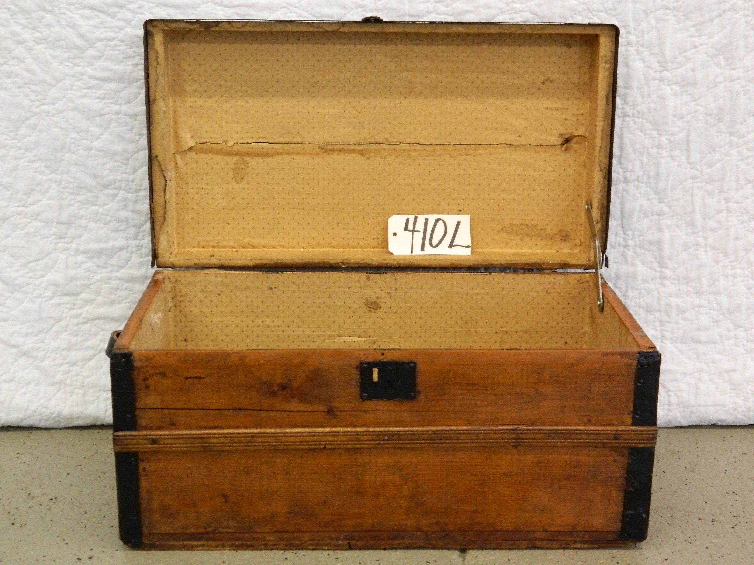 Old Trunk, NO SHIPPING, oak Straps and metal trim, 27.75"x15"x14.5",  leather handles,