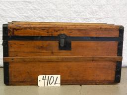 Old Trunk, NO SHIPPING, oak Straps and metal trim, 27.75"x15"x14.5",  leather handles,