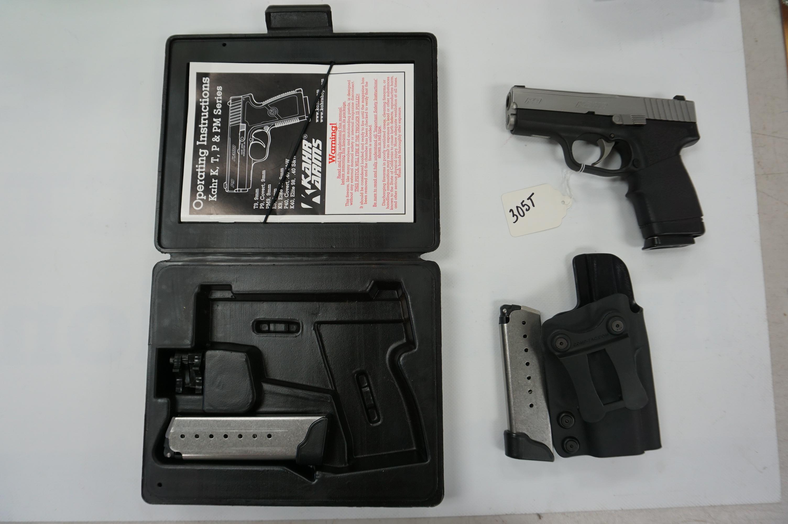 Estate Item: Used KAHR P9 with night sights, 3 magazines and Comp-Tac Holster, 9mm