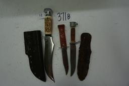 Three (3) Fixed Blade Knives, All One Money, Estate Find. longest is 13"