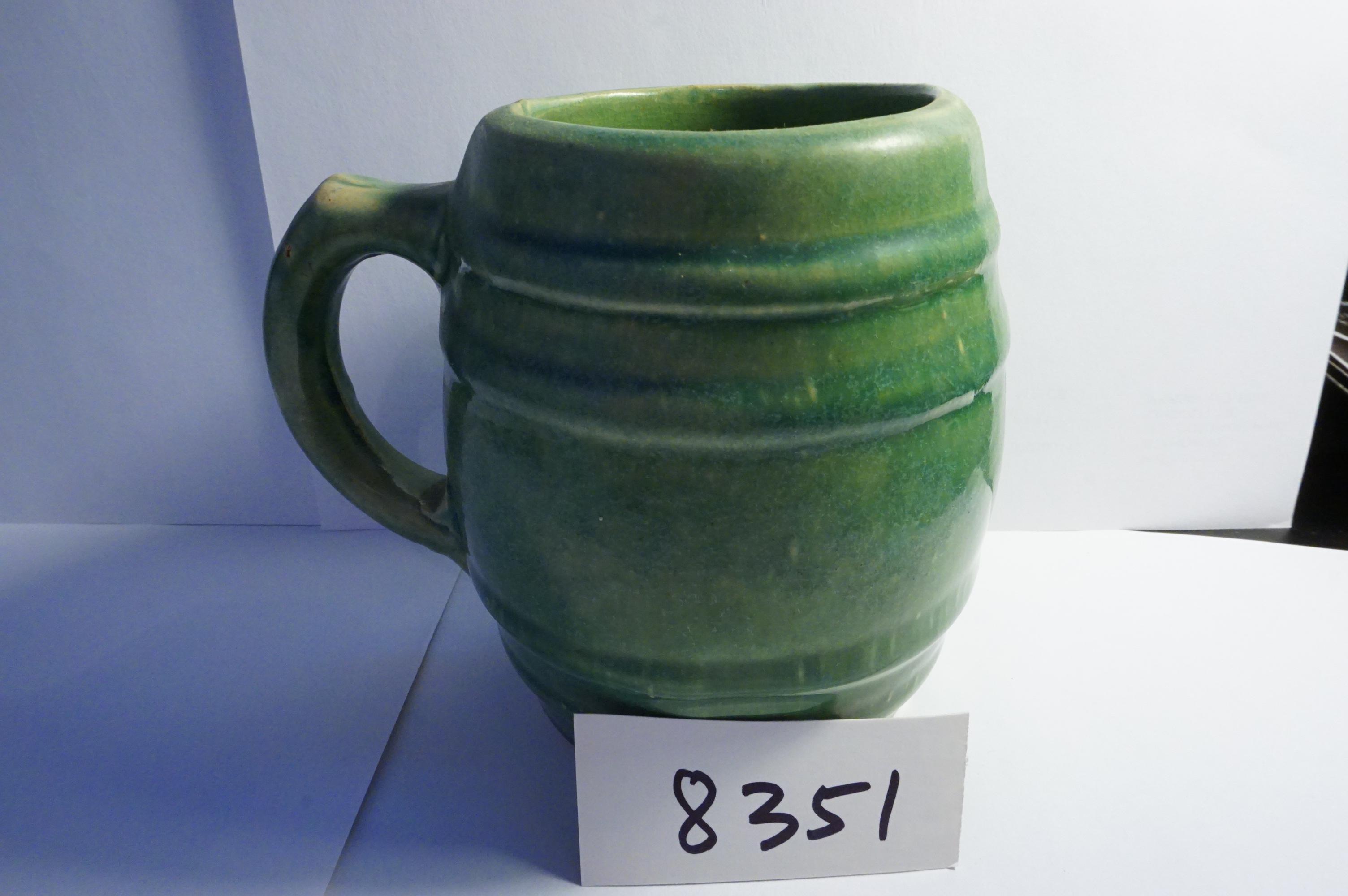 Very Old Green Glazed Pottery Mug, Outstanding Estate Find! 4.75" Height.