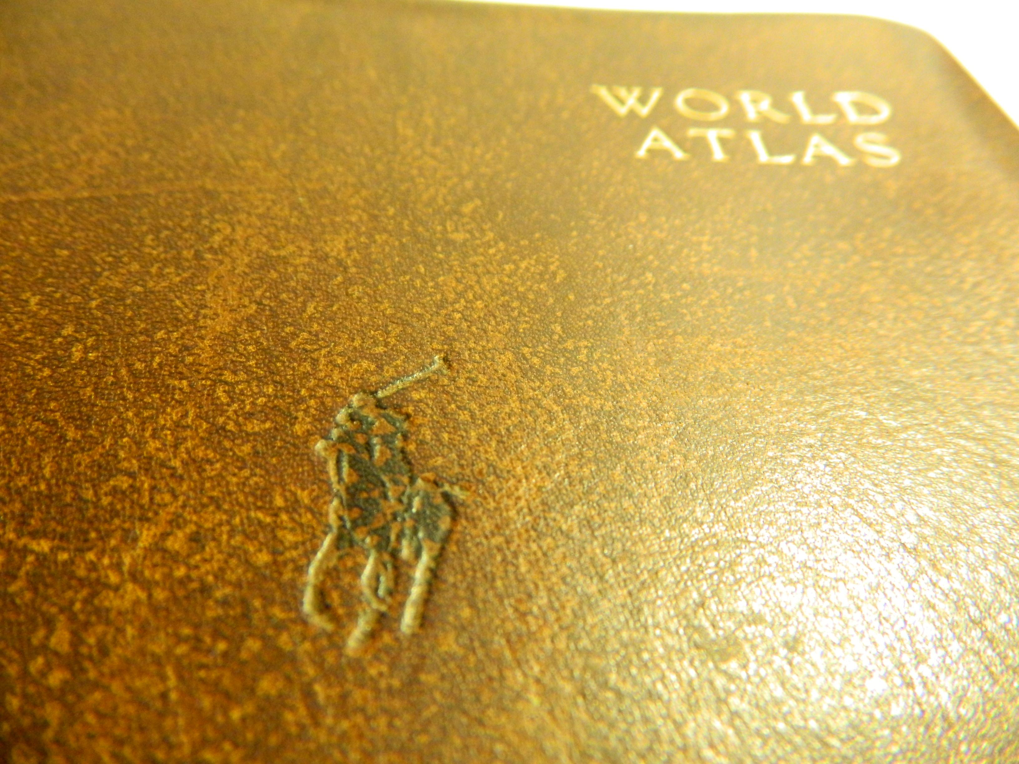 5.375" x 7.5" Ralph Lauren Polo Leather Bound World Atlas, Printed in Sweden, Gold Leaf Pages