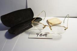 Victorian Wire Frame Eye Glasses with extra lenses in wrapped steel case, estate find.