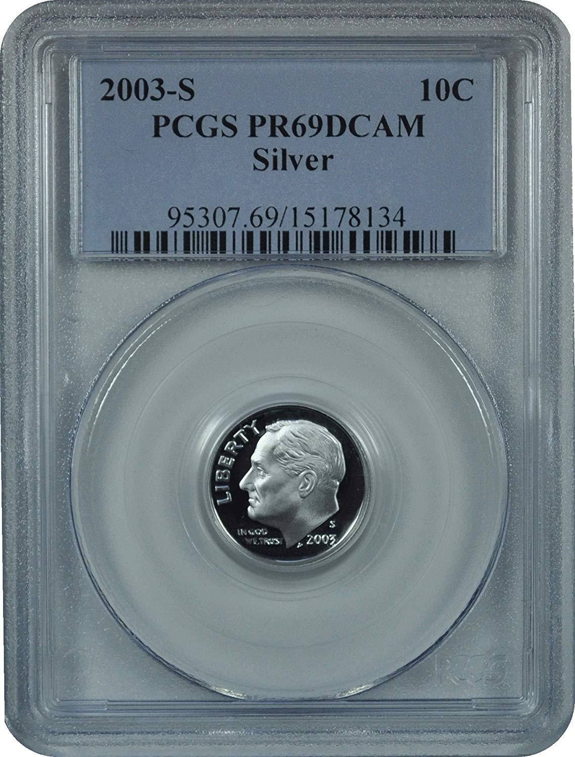 TWENTY X The MONEY: 2003-S SILVER Roosevelt Dime PCGS Graded PR69DC 90% Silver Dime