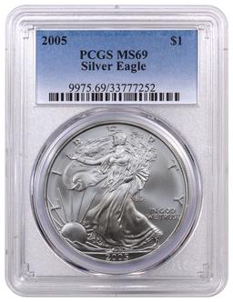 TWENTY (20) X the MONEY: 2005 Silver Eagles PCGS Graded MS69, One Ounce Fine Silver Each, 20 X the $