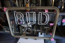 Bud Light Working Neon Sign, Older Model, Dirty from storage, NO SHIPPING! PICK-UP ONLY!