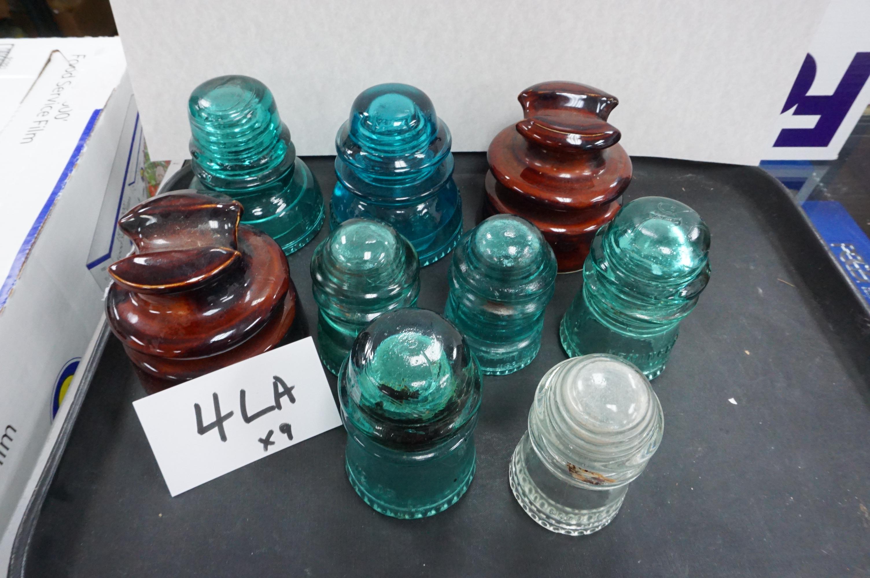 Nine (9) X The Money: Glass & Ceramic Insulators, Louisiana Estate Find.