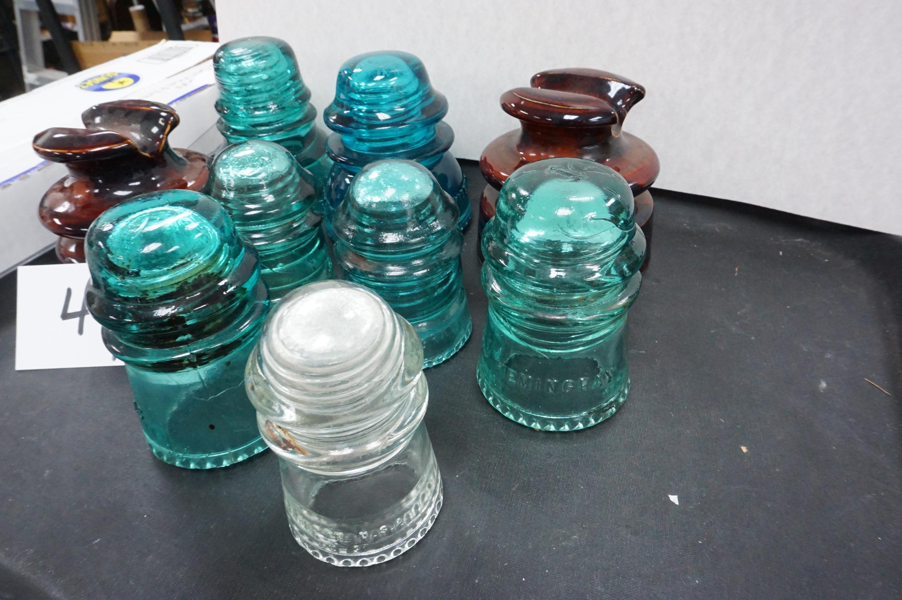 Nine (9) X The Money: Glass & Ceramic Insulators, Louisiana Estate Find.