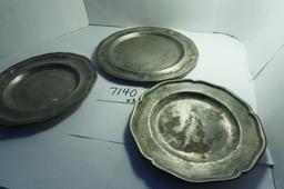 Three (3) X The Money: Pewter Plates, OLD, 7", 6" and 5.5". Estate Find, Note: smallest plate
