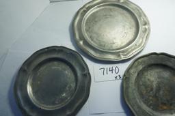 Three (3) X The Money: Pewter Plates, OLD, 7", 6" and 5.5". Estate Find, Note: smallest plate