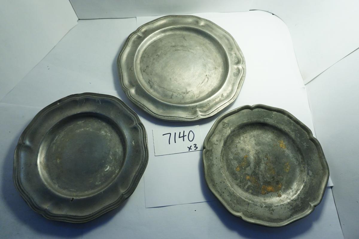 Three (3) X The Money: Pewter Plates, OLD, 7", 6" and 5.5". Estate Find, Note: smallest plate