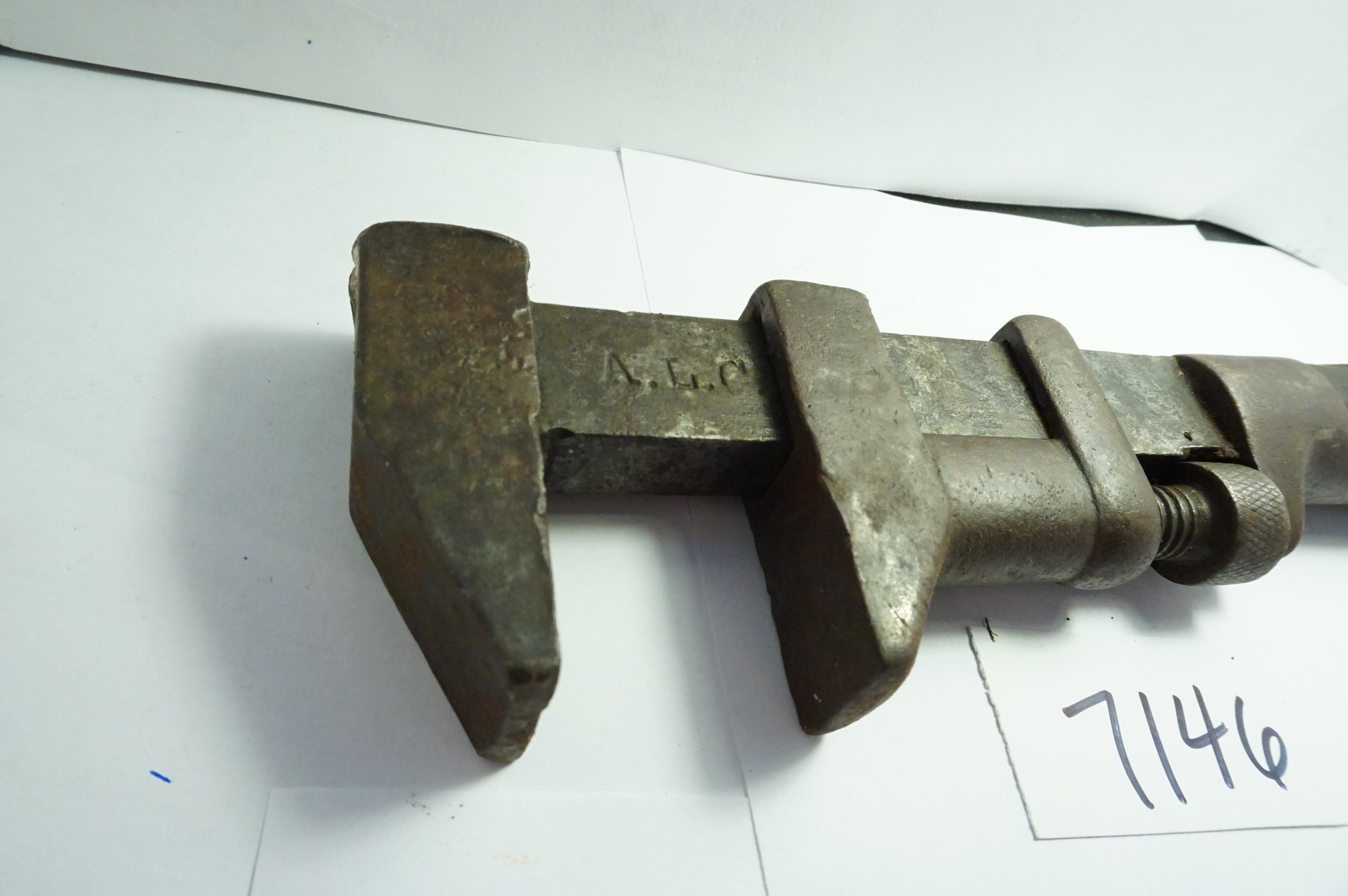 May 13th 1900 A.L.C. Adjustable Wrench, 119 years old, Loss to wooden handle as shown, 10" length