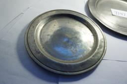 TWO (2) X The Money: Pewter Plates, OLD, 7" and 8.375". Estate Find, PEWTER, OLD