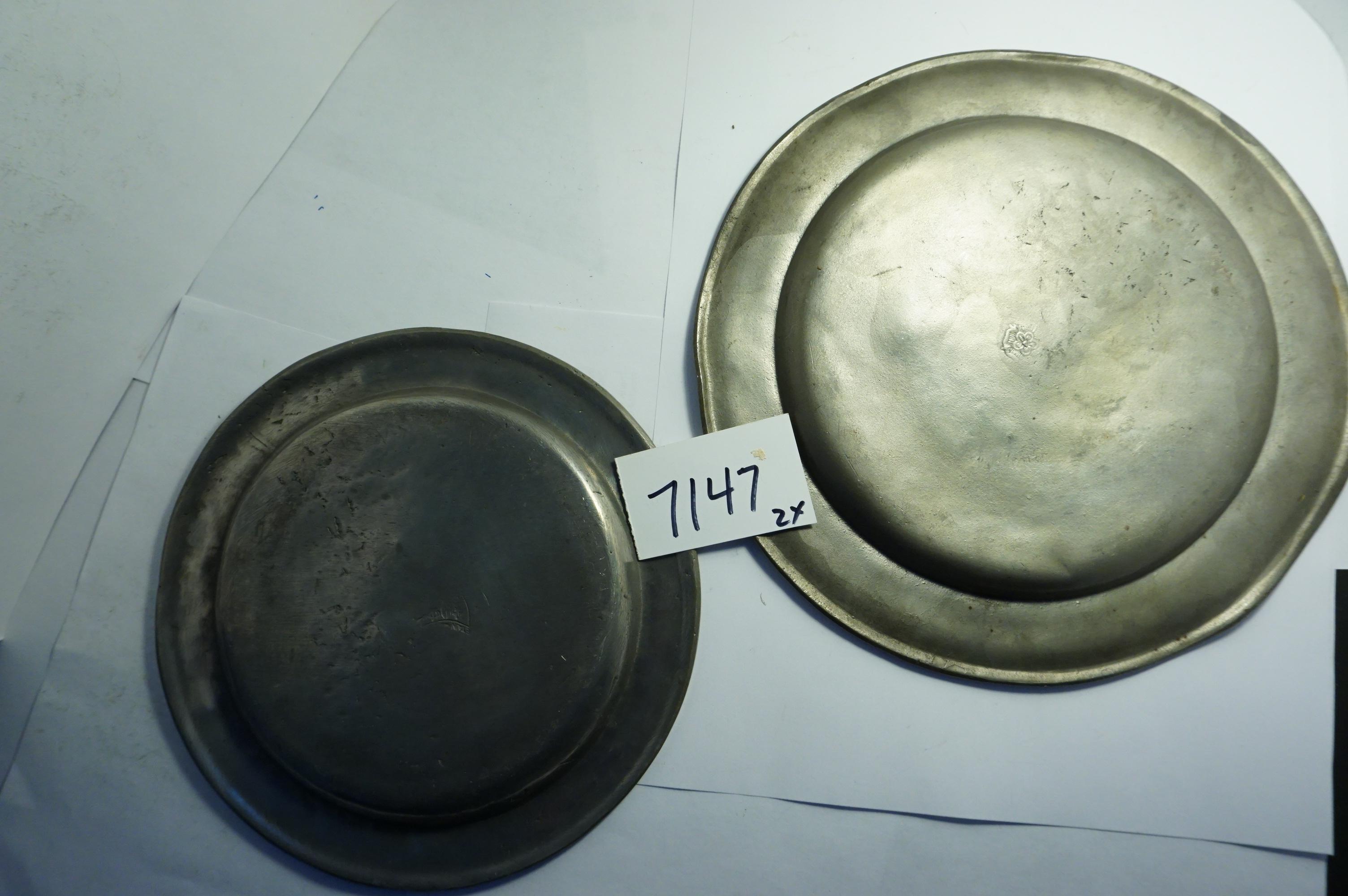 TWO (2) X The Money: Pewter Plates, OLD, 7" and 8.375". Estate Find, PEWTER, OLD