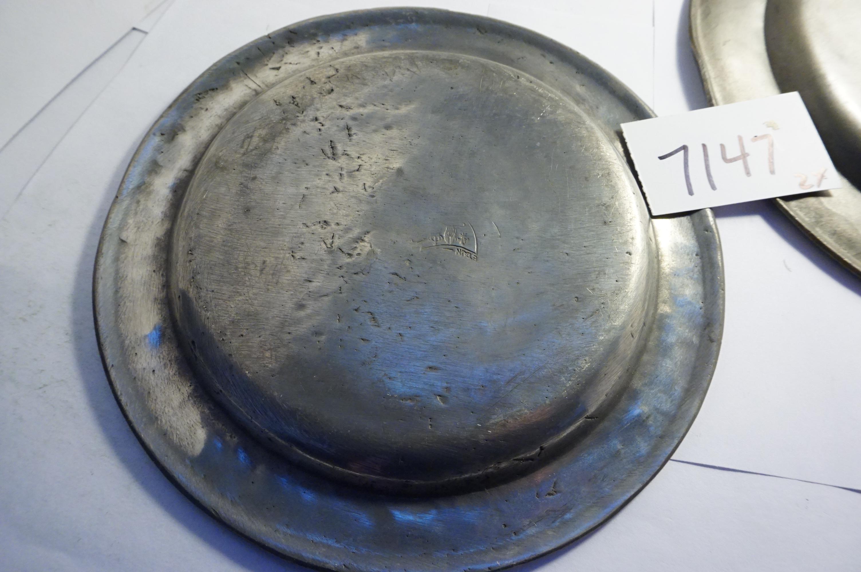 TWO (2) X The Money: Pewter Plates, OLD, 7" and 8.375". Estate Find, PEWTER, OLD