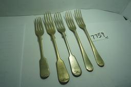 Nickel Silver, OLD. Five (5) X The money. Old Nickel Silver Forks, Estate Find, Need Cleaning