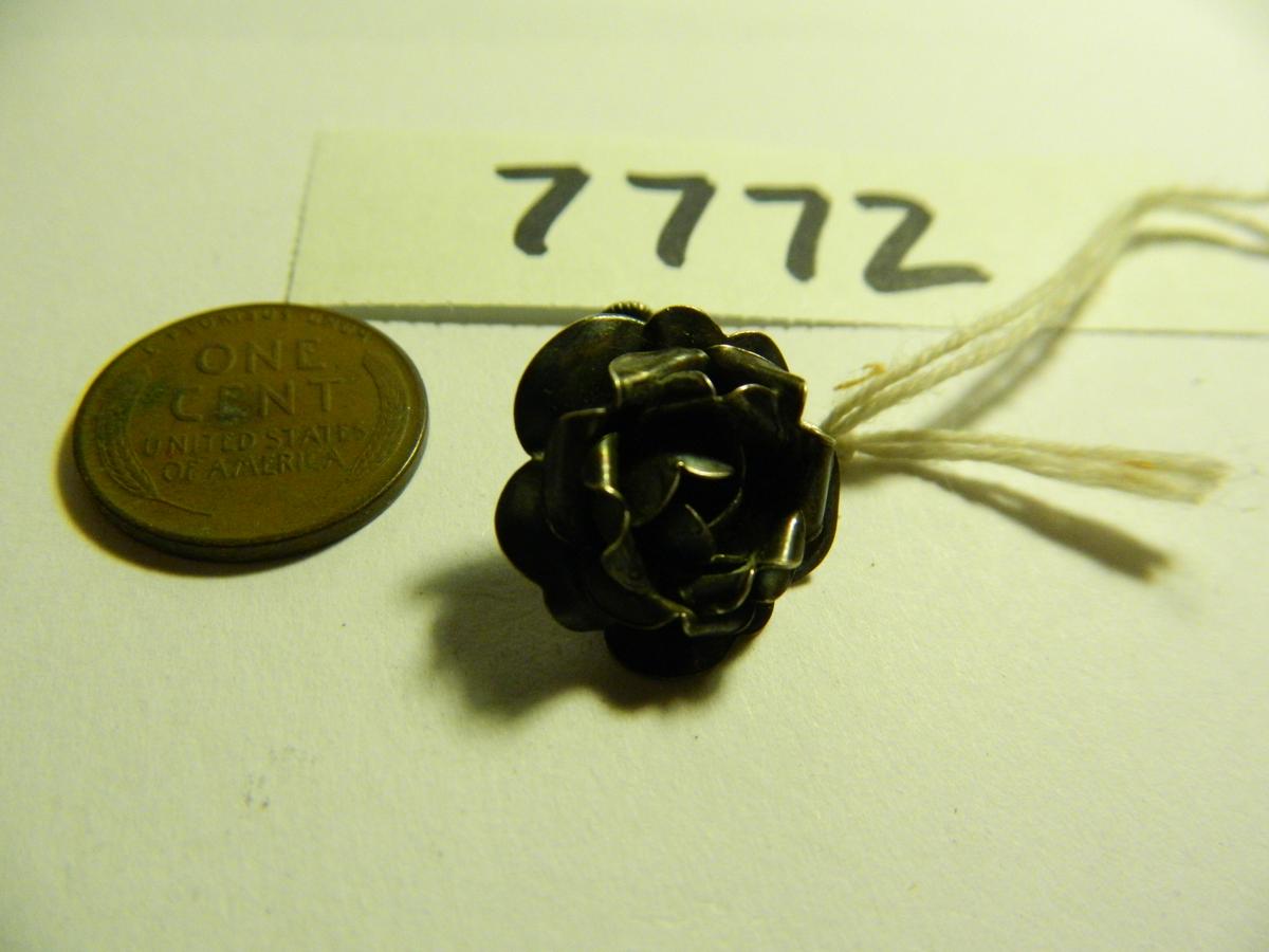 OLD Sterling Silver Ear Ring, Highly Detailed Rose. Vintage. One Only