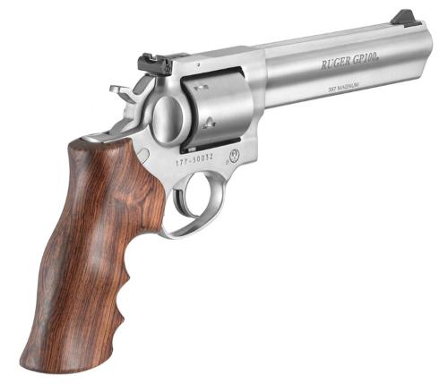 Ruger GP100 .357MAGNUM Revolver, Stainless Steel, Wood Grip