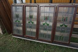 Four (4) X The Money: Leaded Glass Windows, 19th century British, 43"x19". so much each.