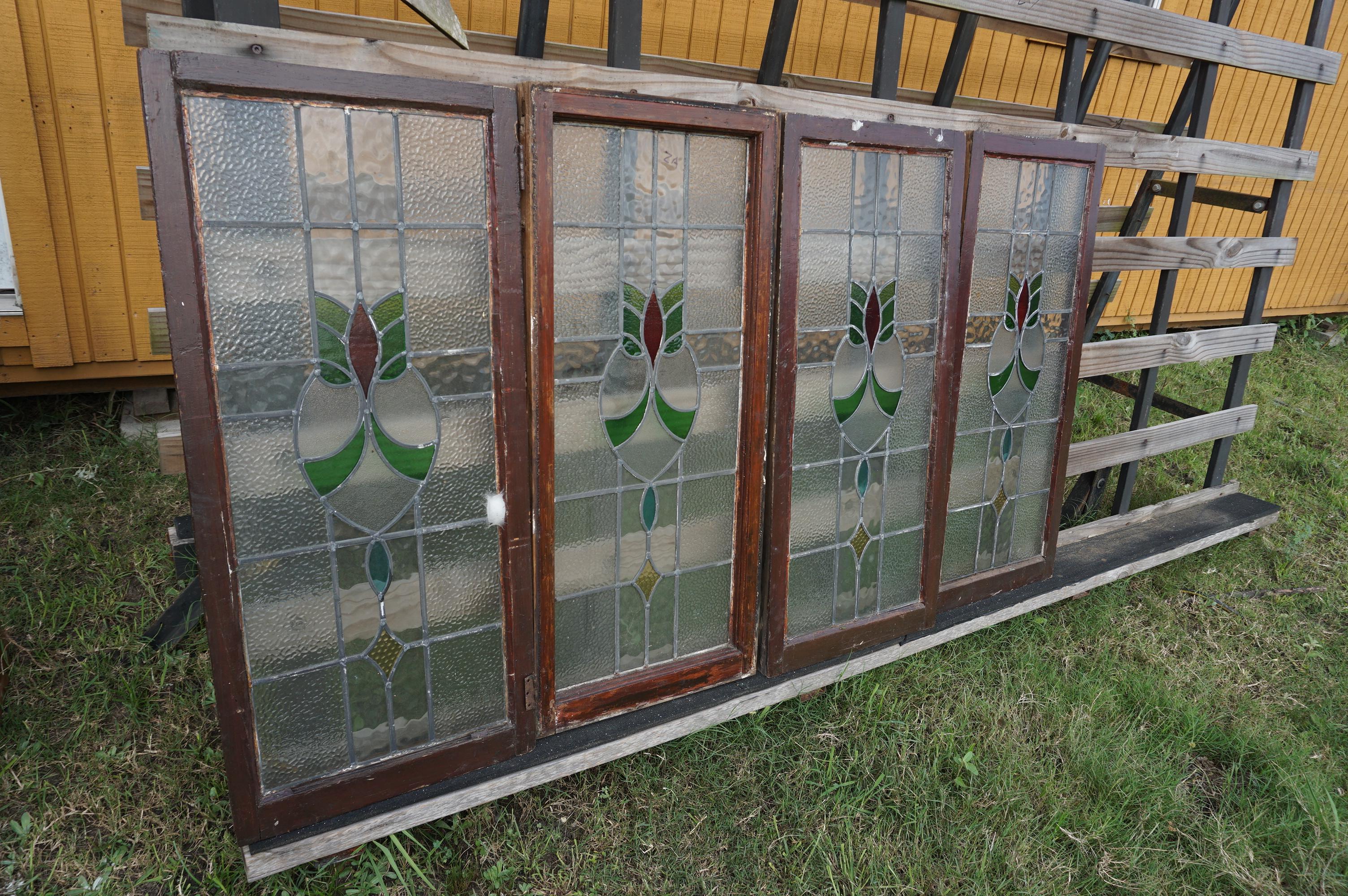 Four (4) X The Money: Leaded Glass Windows, 19th century British, 43"x19". so much each.