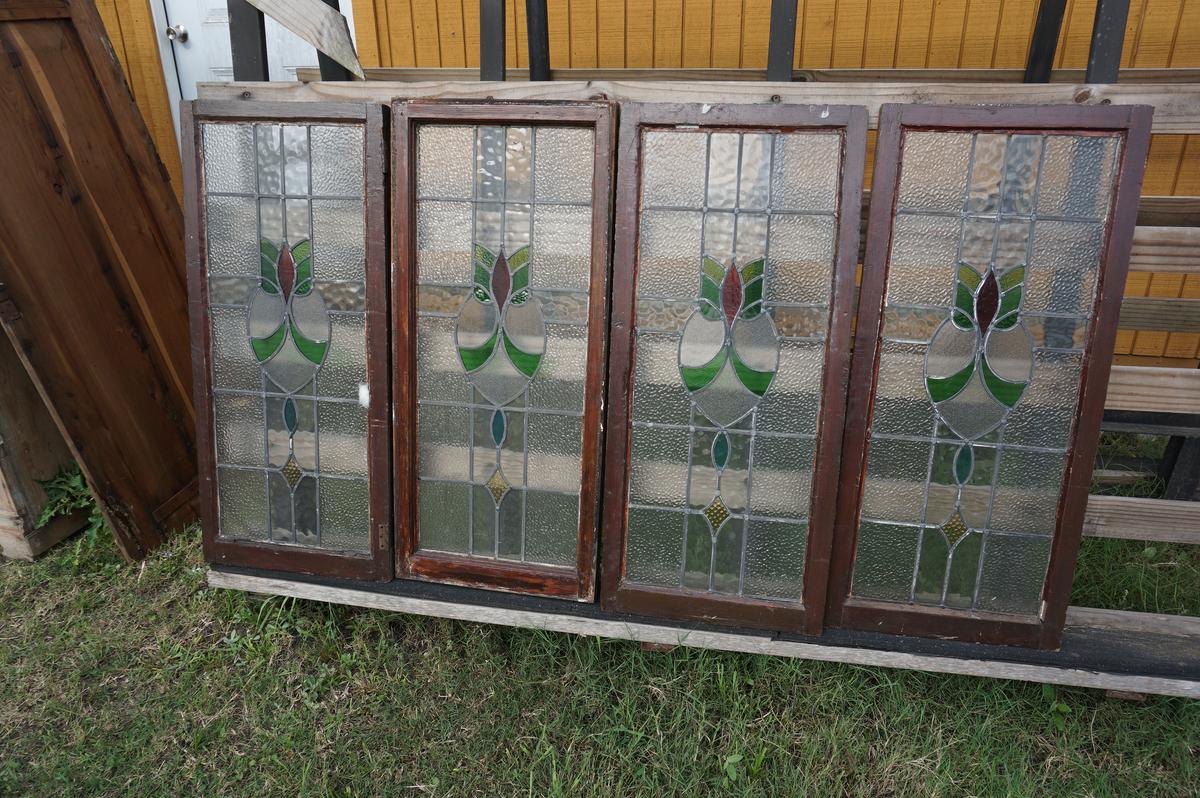 Four (4) X The Money: Leaded Glass Windows, 19th century British, 43"x19". so much each.