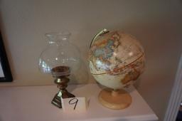 Globe 12"H And Brass Candle Stick, One Money