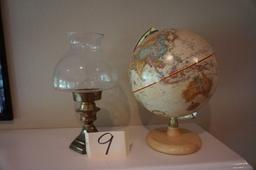 Globe 12"H And Brass Candle Stick, One Money