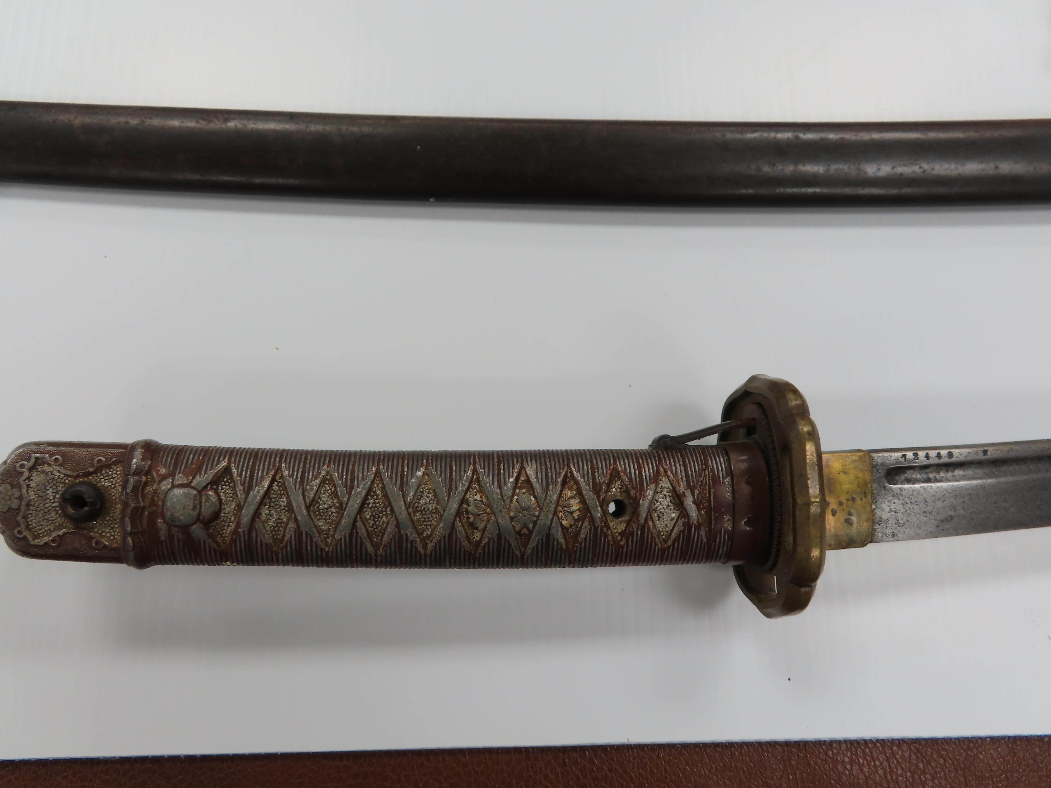 Frydek Texas Estate Find: WWII Japanese NCA Sword, Matching #s, Cast Aluminum Hilt, 27"