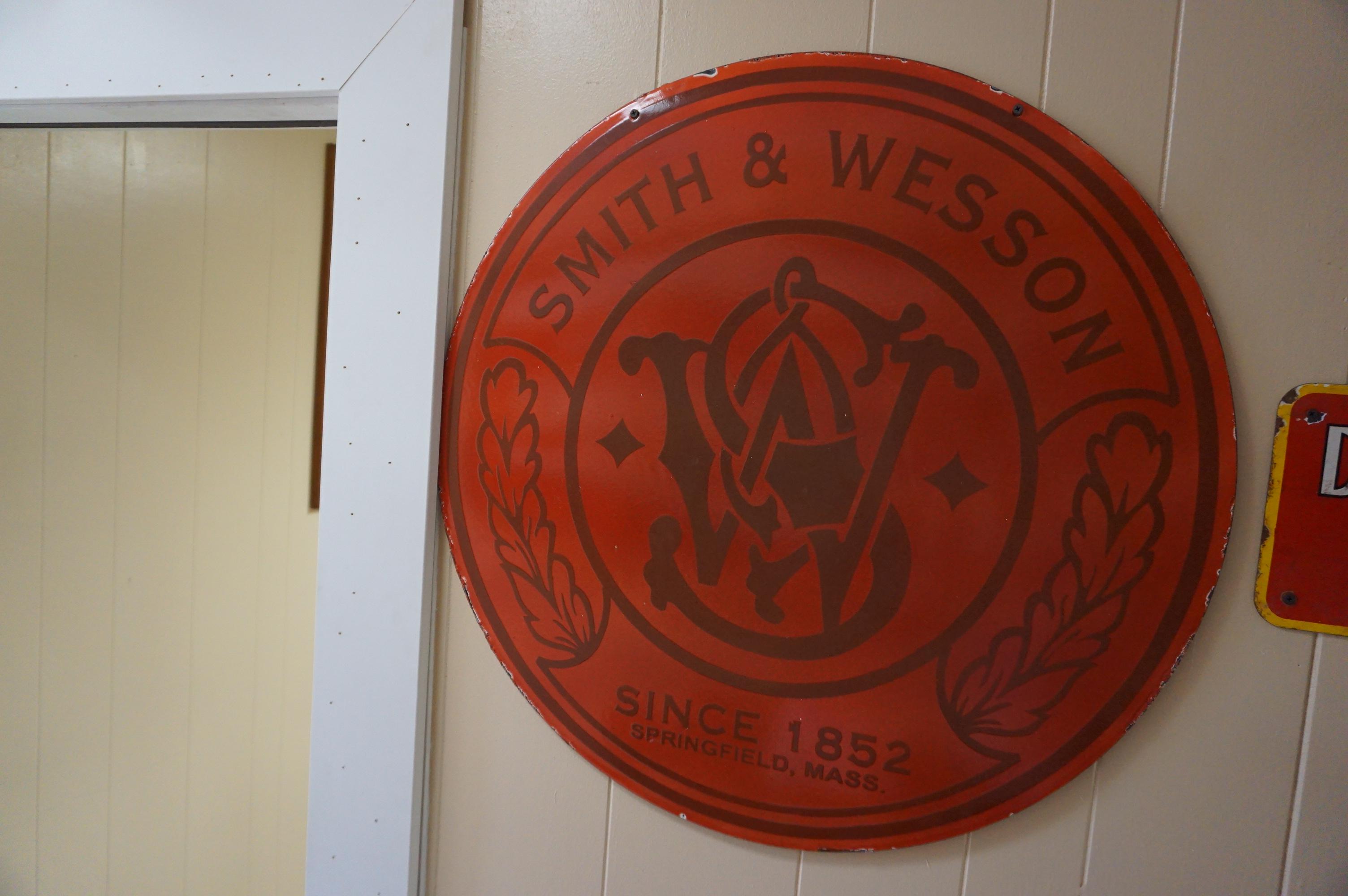 30" DOUBLE SIDED Smith & Wesson Porcelain on Steel Sign, $60 Shipping to Lower 48 States.