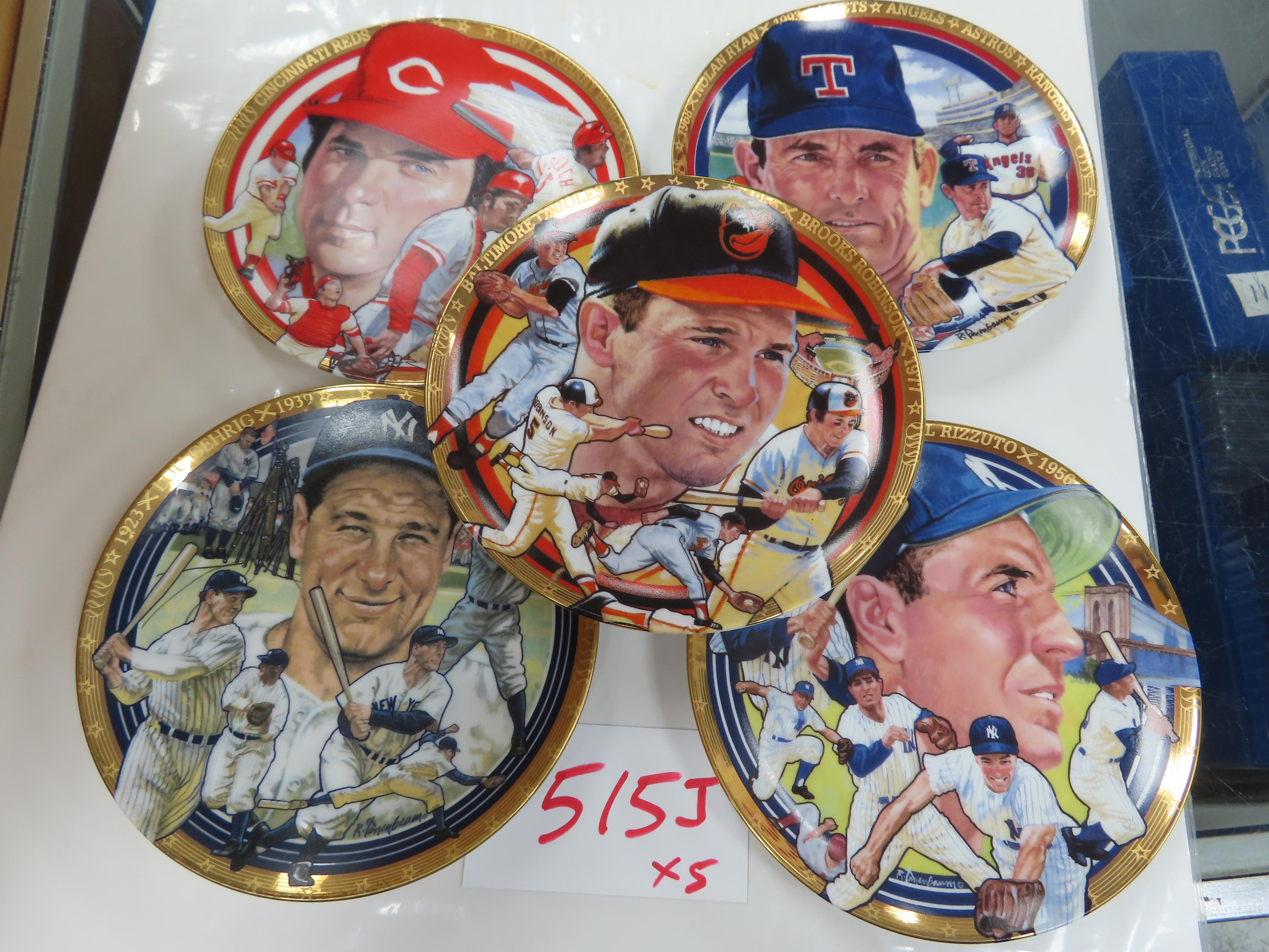 Five (5) X the Money: 6.375" 1992 porcelain plates (U.S.A.) inlc Lou Gehrig, Nolan Ryan, Johnny