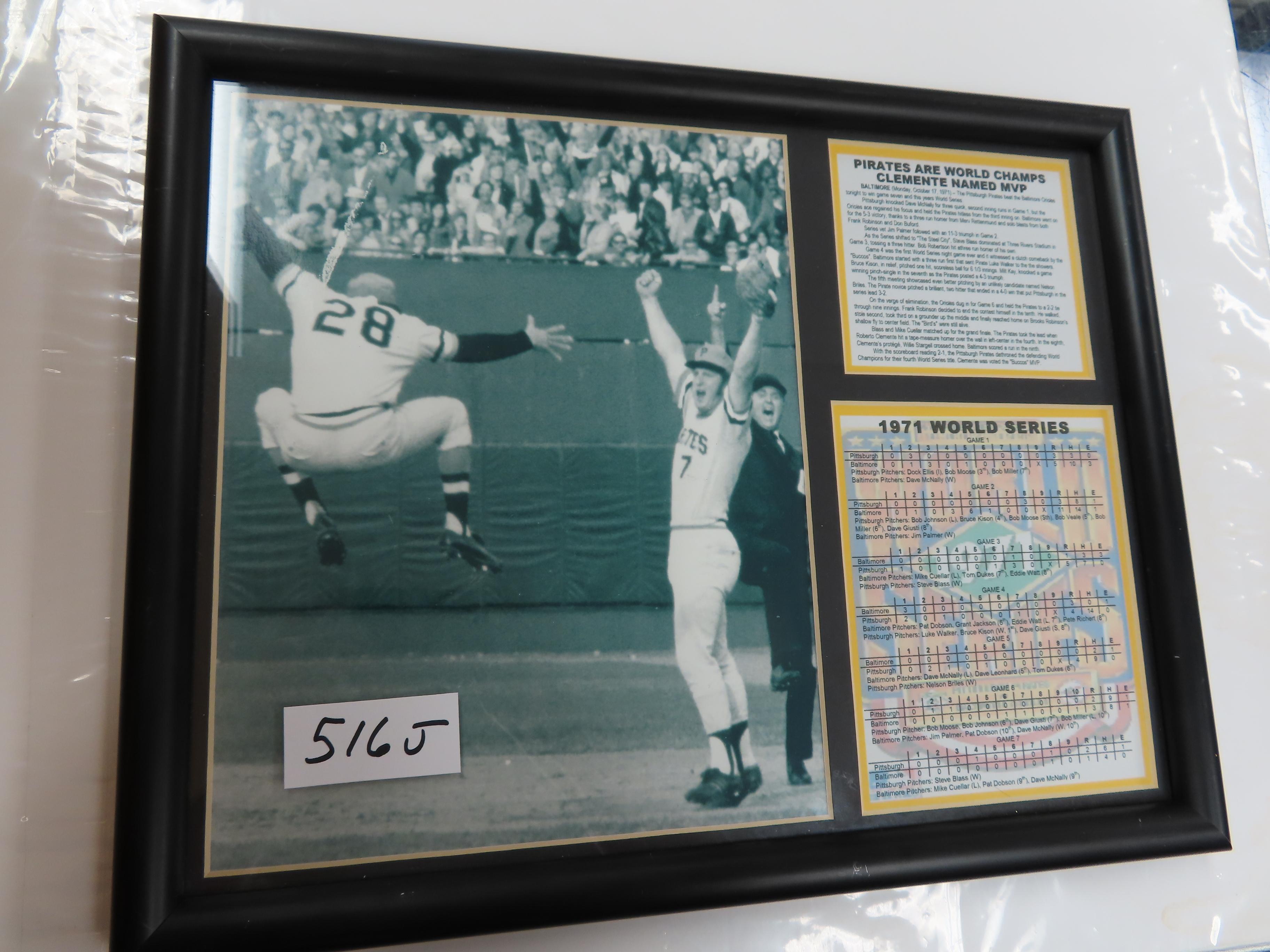 11"x14" Framed 1971 Pirates World Series Display.