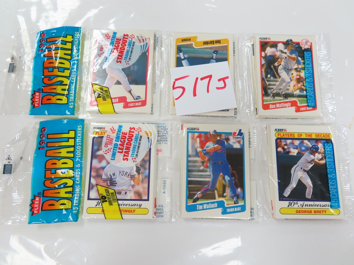 TWO (2) X The money: 1990 Fleer Baseball Rack Packs, 45 cards in each pack. Showing: Mattingly,