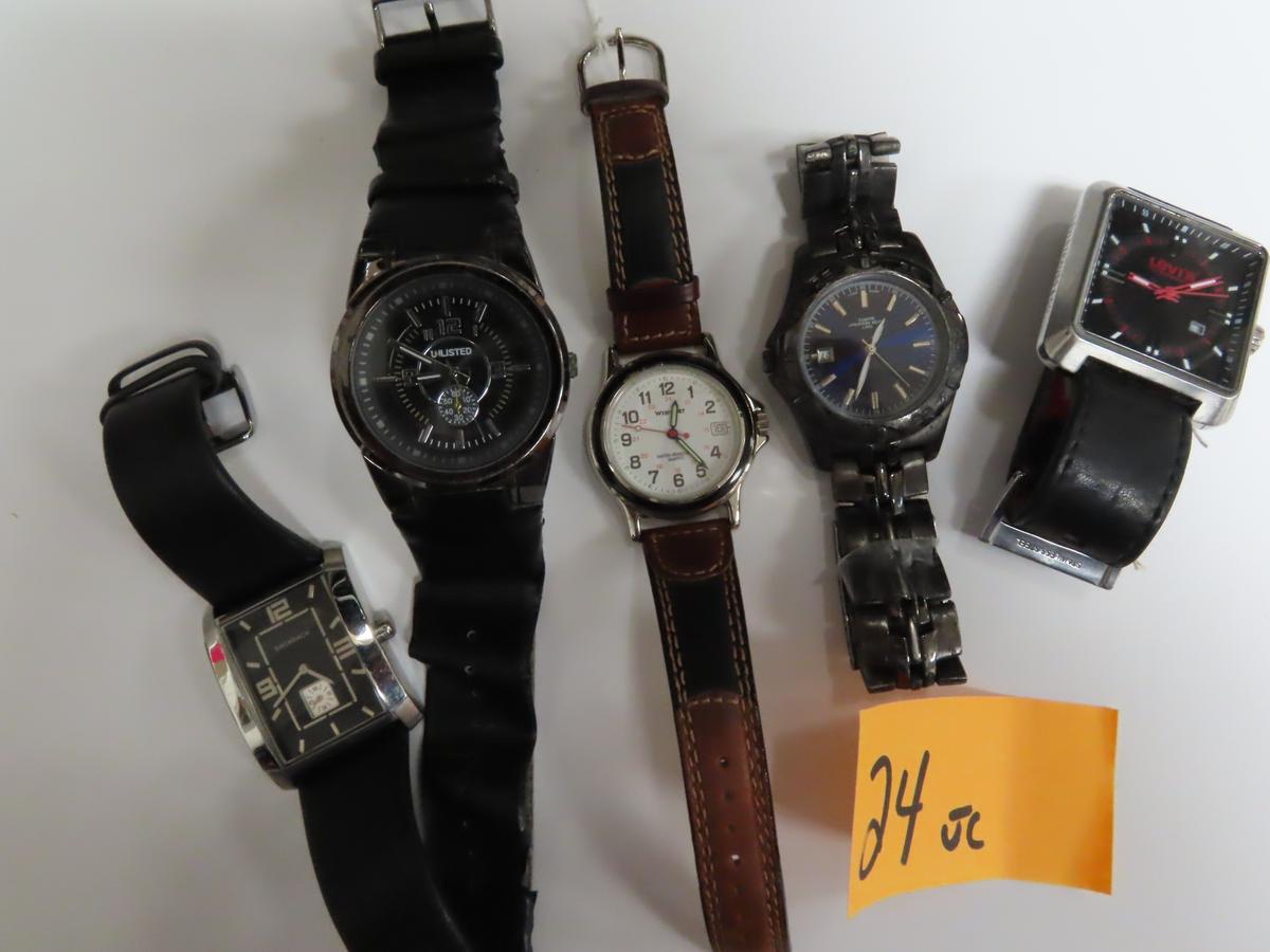 Five (5) For One Money: Estate Find, Untested Watches incl. Levi's, Wrangler, Unlisted, Bachrach.