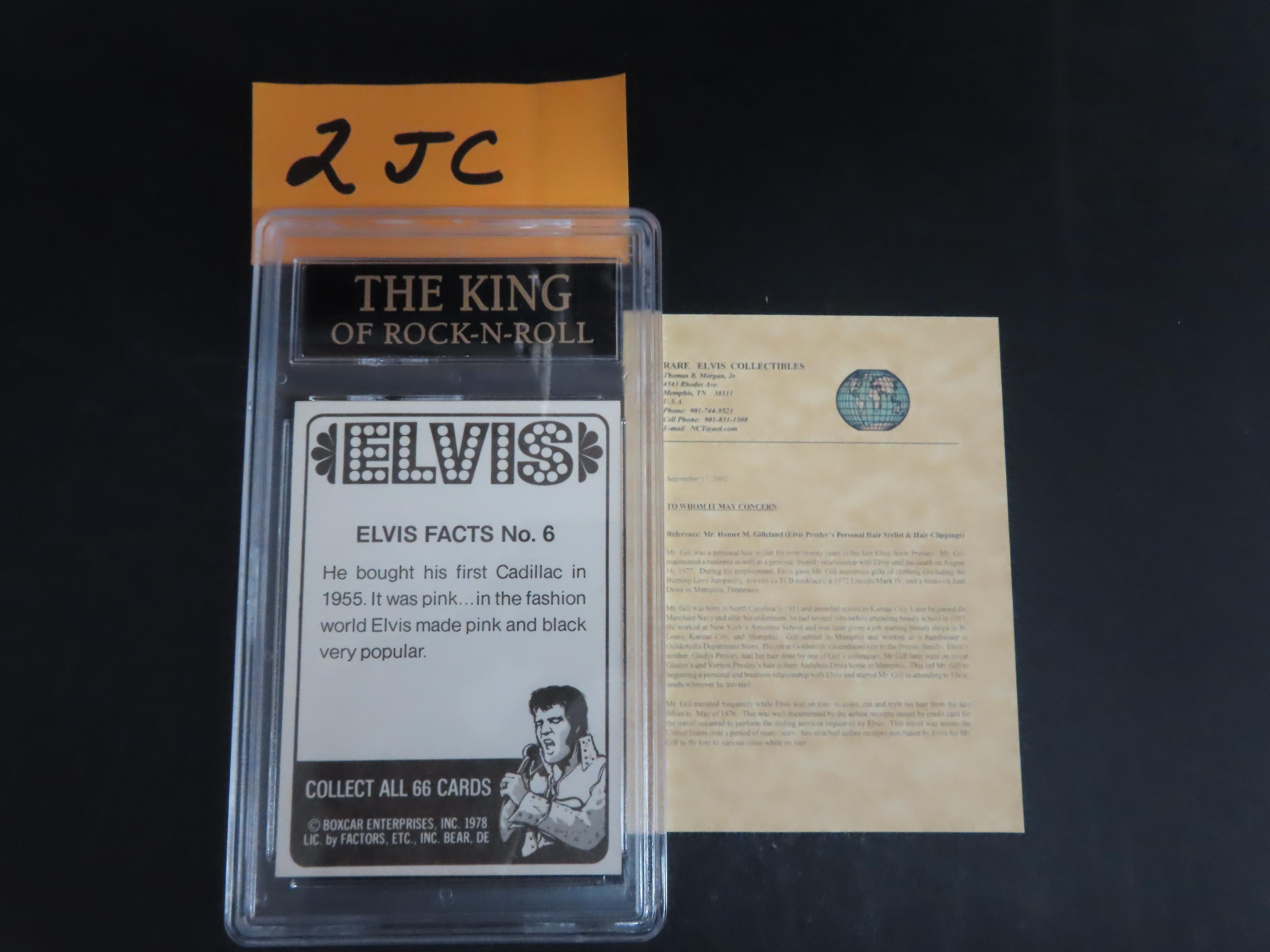 Elvis Presley Hair with COA, 11-22-02. Hradil Auction Co. Does Not Guaranty Authenticity.