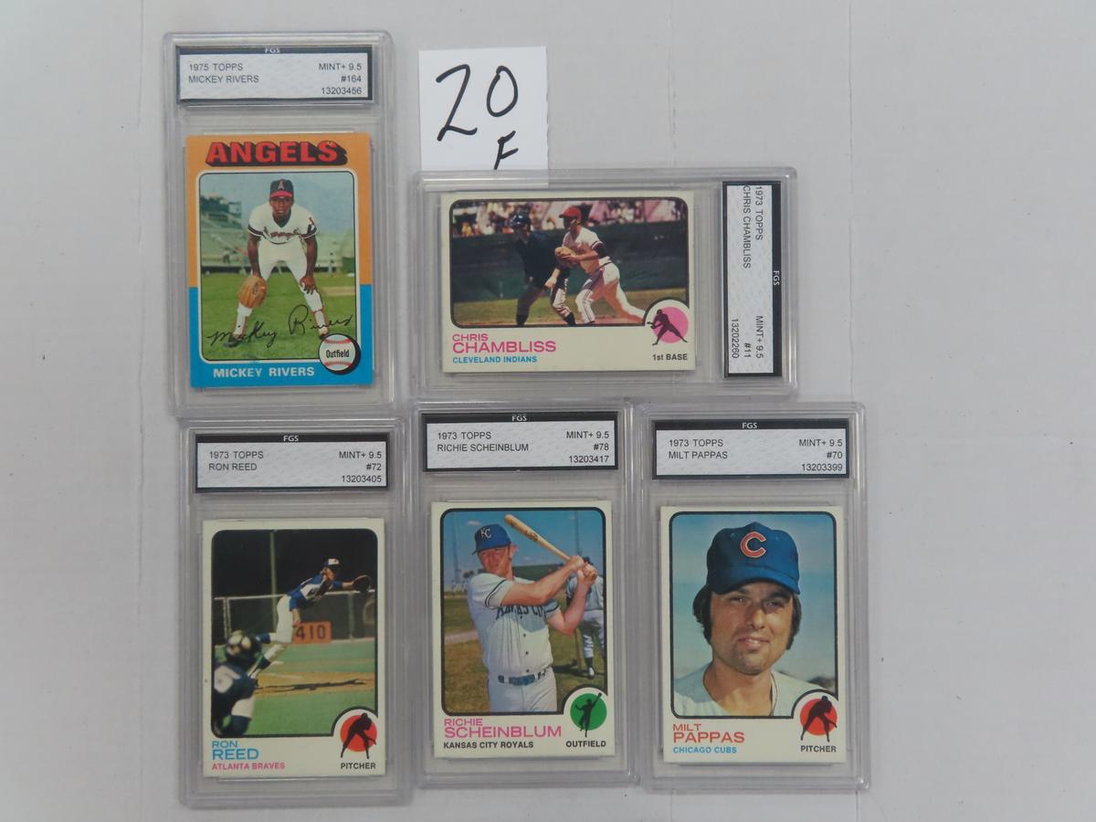 Five (5) X The Money: (4) 1973 Topps and (1) 1975 Topps Graded 9.5 baseball cards, FGS.