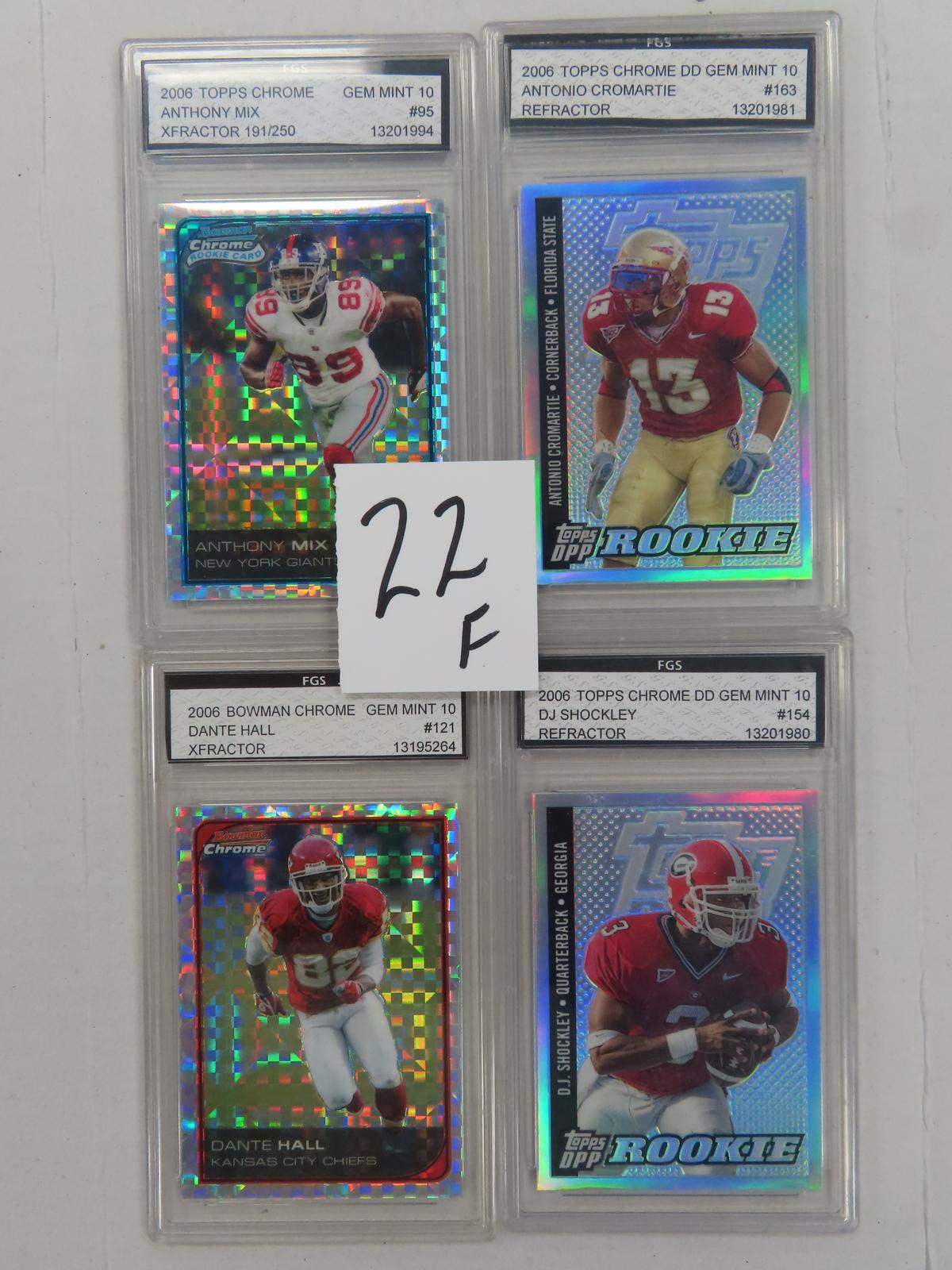 Four (4) X The Money: 2006 Topps Chrome Football Cards FGS Graded 10 incl Antonio Cromartie, DJ