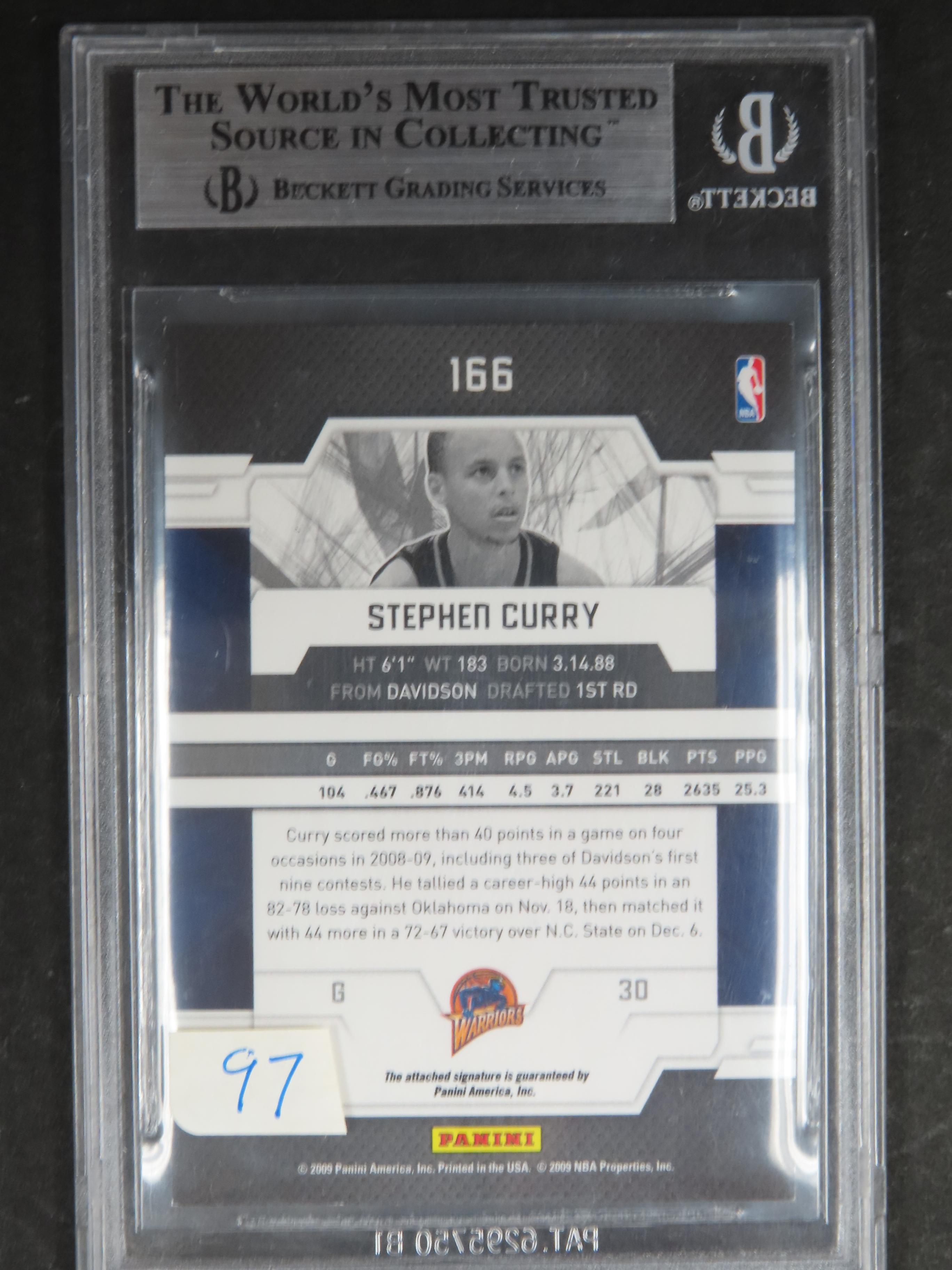 2009-10 Donruss Elite #166 Stephen Curry Rookie SIGNED!288/499. Beckett Graded 9.