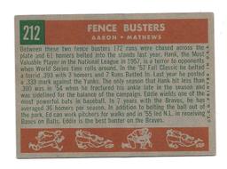 Vintage 1959 Topps Fence Busters Hank Aaron/Eddie Mathews Card #212