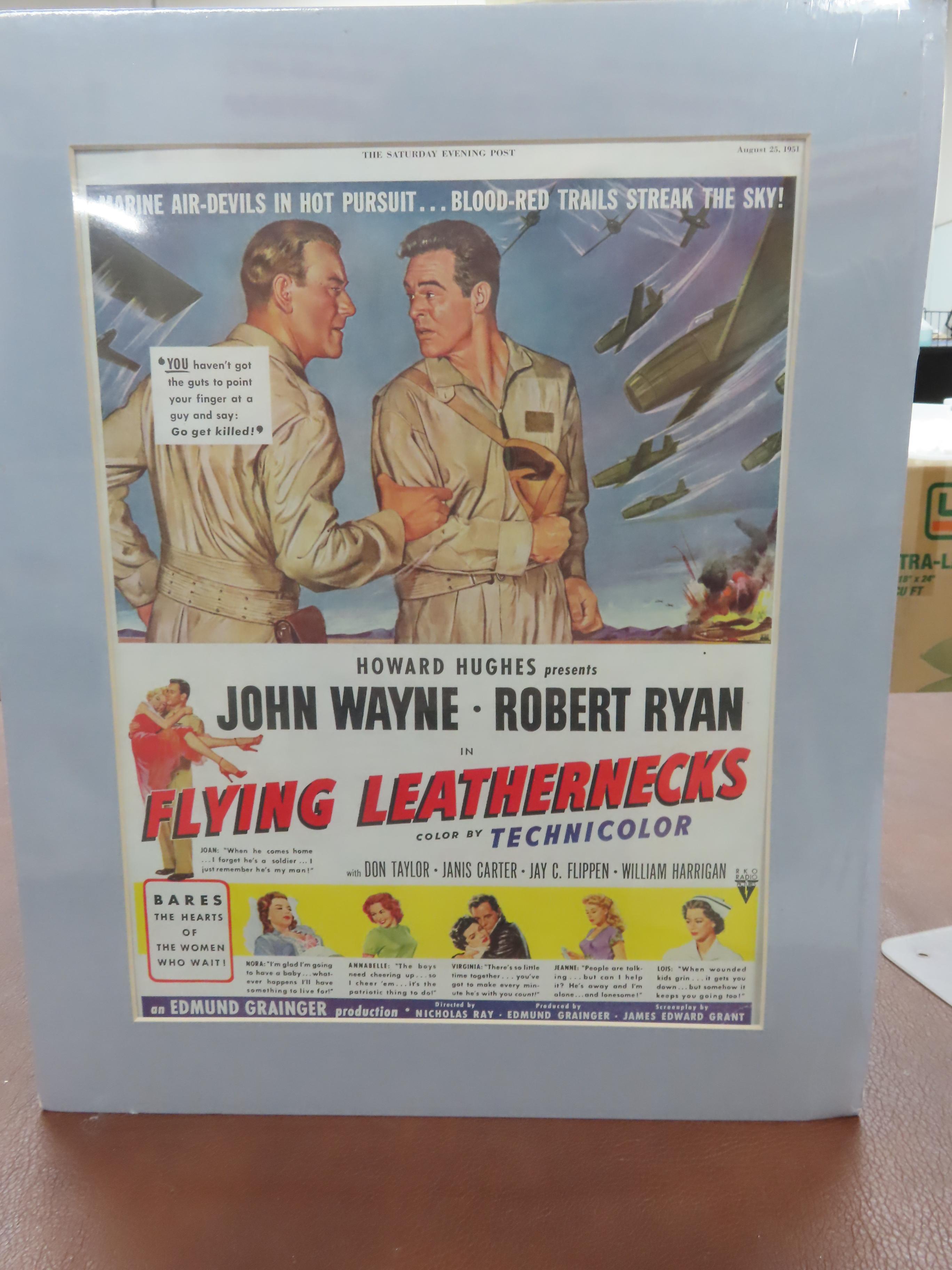13"x16" Cut Out From August 25th, 1951 Saturday Evening Post, John Wayne Flying Leathernecks.